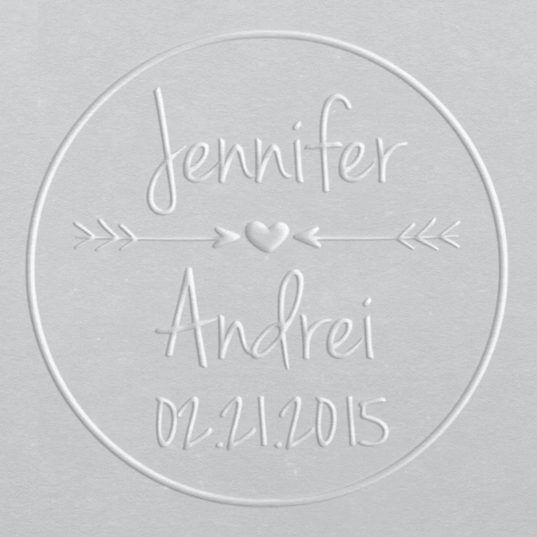 embosser for wedding with heart and arrow design