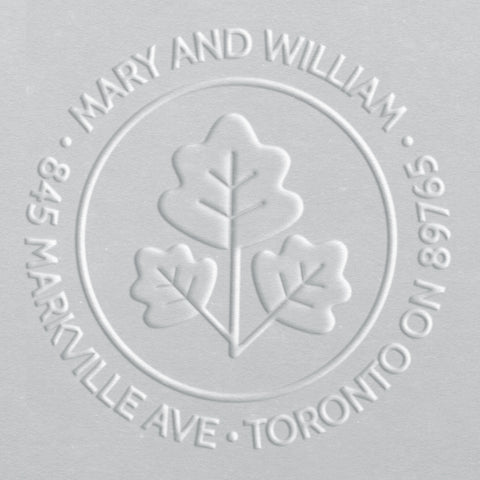 custom address embosser with autumn leaves design