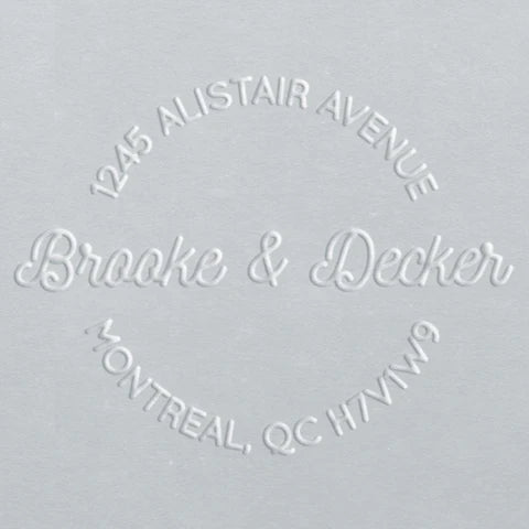 custom return address embosser with name-in-middle design