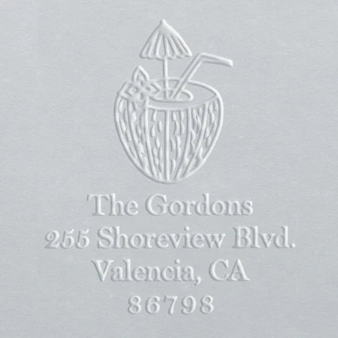 embossed address stamp with coconut design