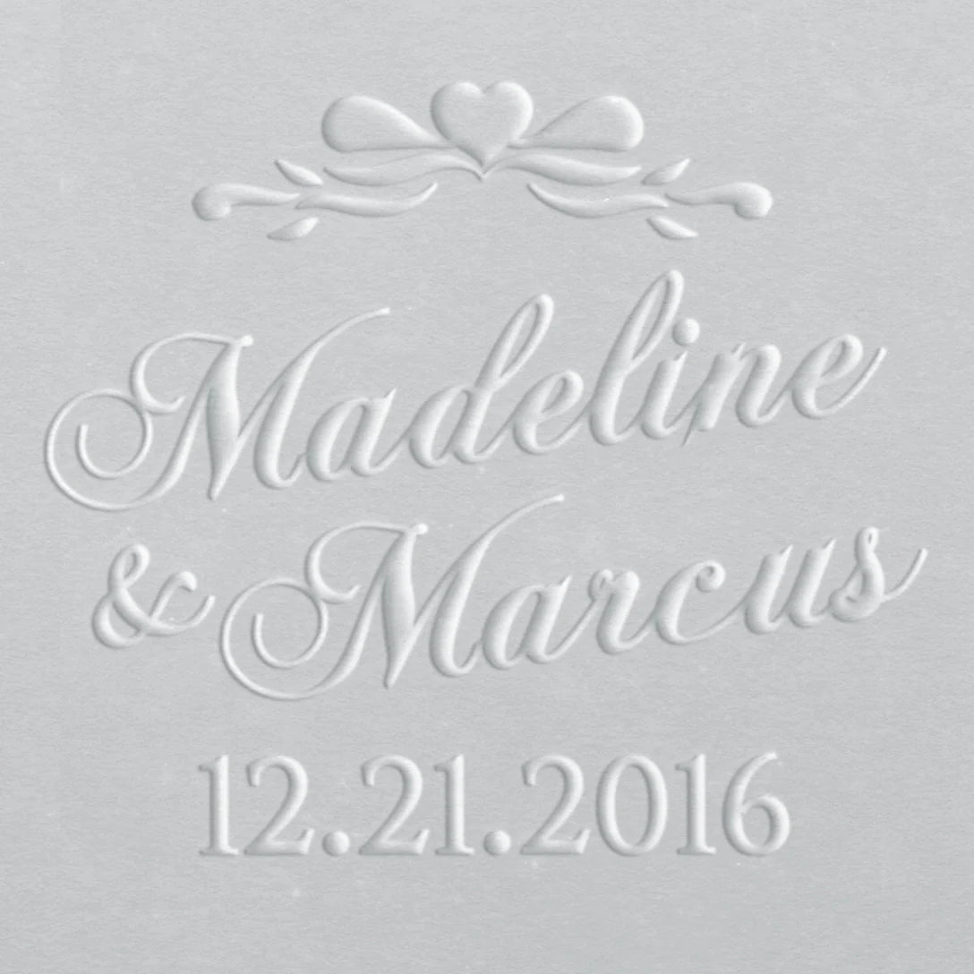 wedding embosser with heart ribbon design