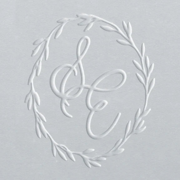 custom monogram initial embosser with oval wreath design