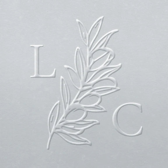 custom name initial embosser with olive branch